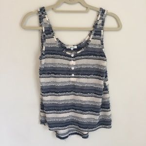 Valleygirl Raw Hem Blue/White Striped Henley Tank